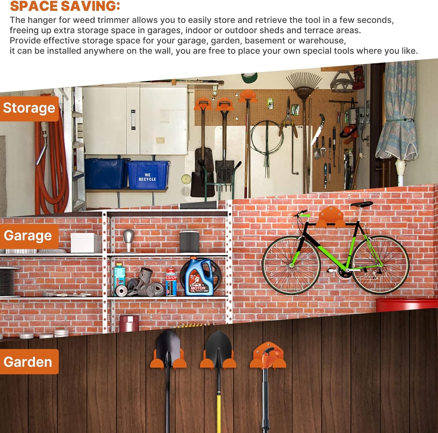 Garage Organizer - Power Tool Hanger for Grass Trimmer, Hedge Trimmer, Garden Tools, 2 Pack