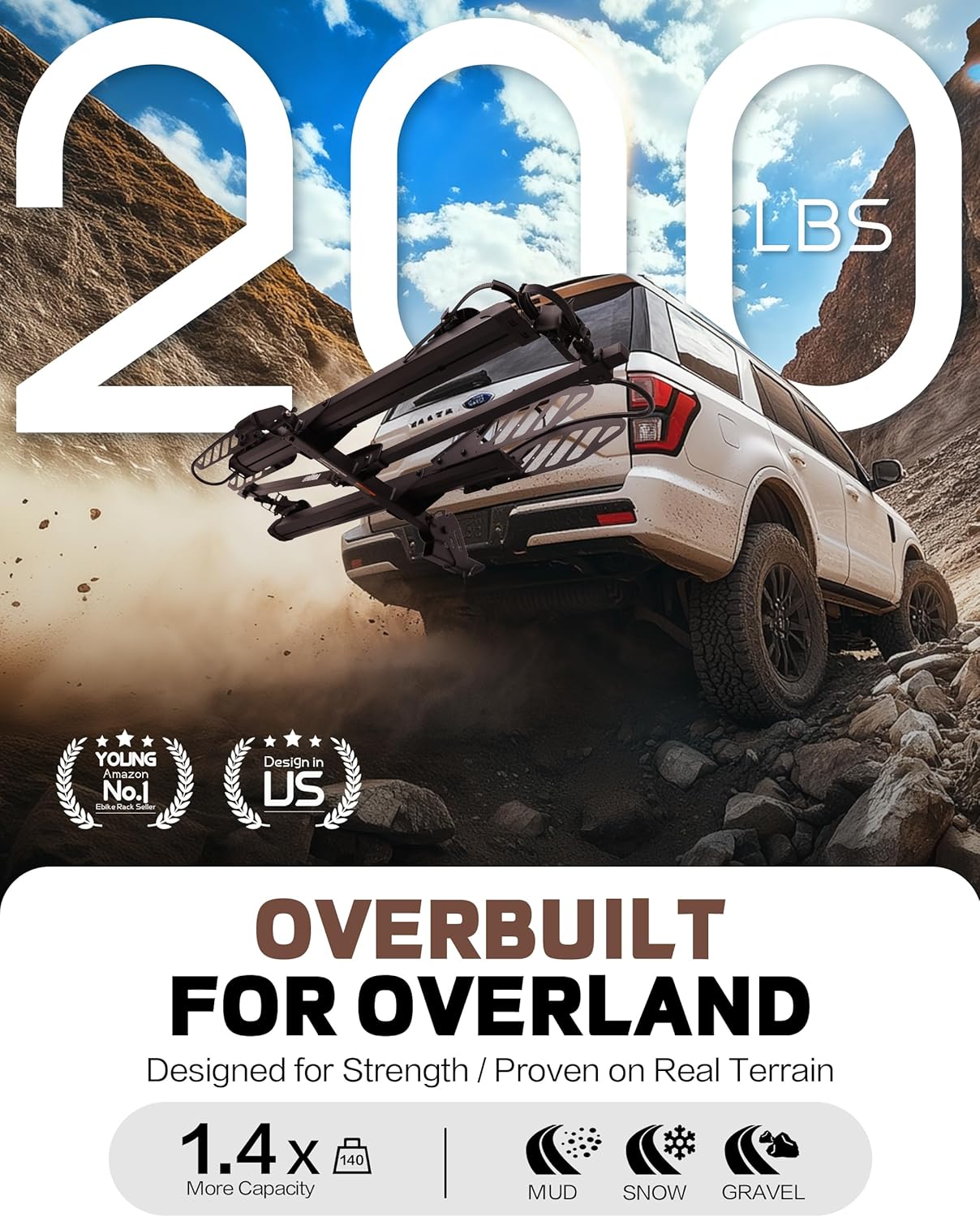 E-Bike Rack Hitch Mount Platform Style for Cars Trucks SUVs Minivans RV, fits E-Bike with Up to 5-inch Fat Tire Carrier Rack 200 lbs Capacity