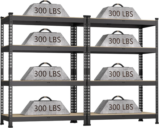 2 Packs 36" W x 16" D x 55" H Adjustable Garage Storage Shelves - 4-Shelf Heavy Duty Shelving Unit, Metal Utility Storage Organizer Racks for Warehouse Pantry Closet Kitchen, Black