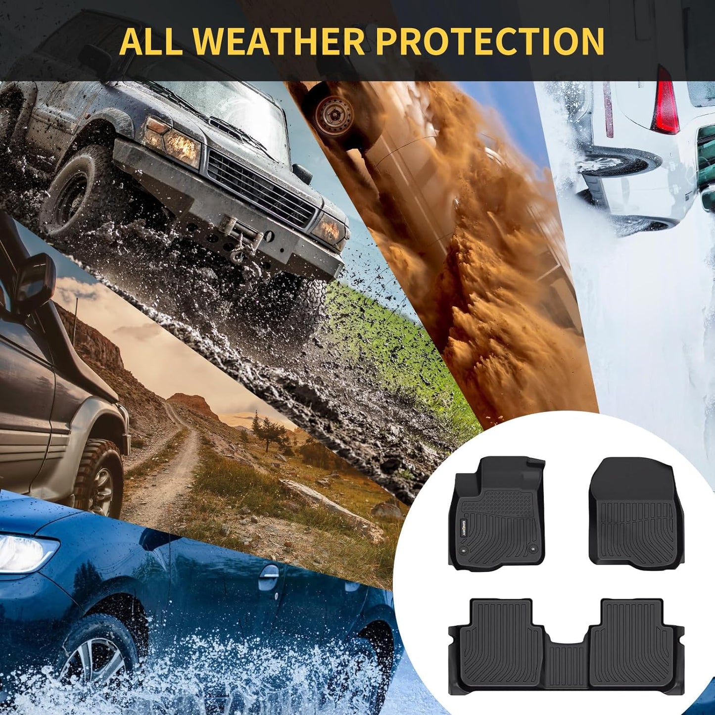 GINOWY- Floor Mats & Cargo Liner for Hyundai Santa FE Sport 2013-2018, TPE Rubber All Weather Protection Mats Santa Fe Sport, Anti-Slip Waterproof Trunk Mat Car Floor Liners Accessories, Black