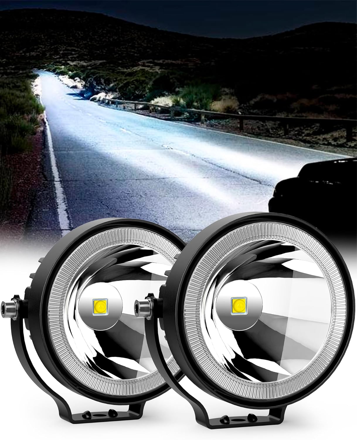 NAOEVO 4 Inch Round LED Pod Lights, 60W 6000LM LED Spot Off Road/Driving/Fog Lights for Truck Car ATV UTV Boat Motorcycle, 2-Pack (White)