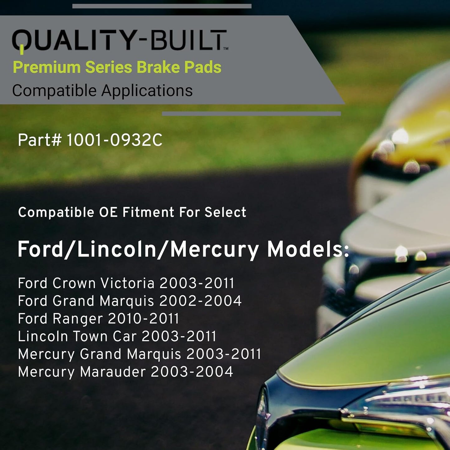 Premium Ceramic Rear Brake Pads (1001-0932C) Compatible with 2002-2011 Ford/Lincoln/Mercury (Crown Victoria/Grand Marquis/Marauder/Ranger/Town Car)