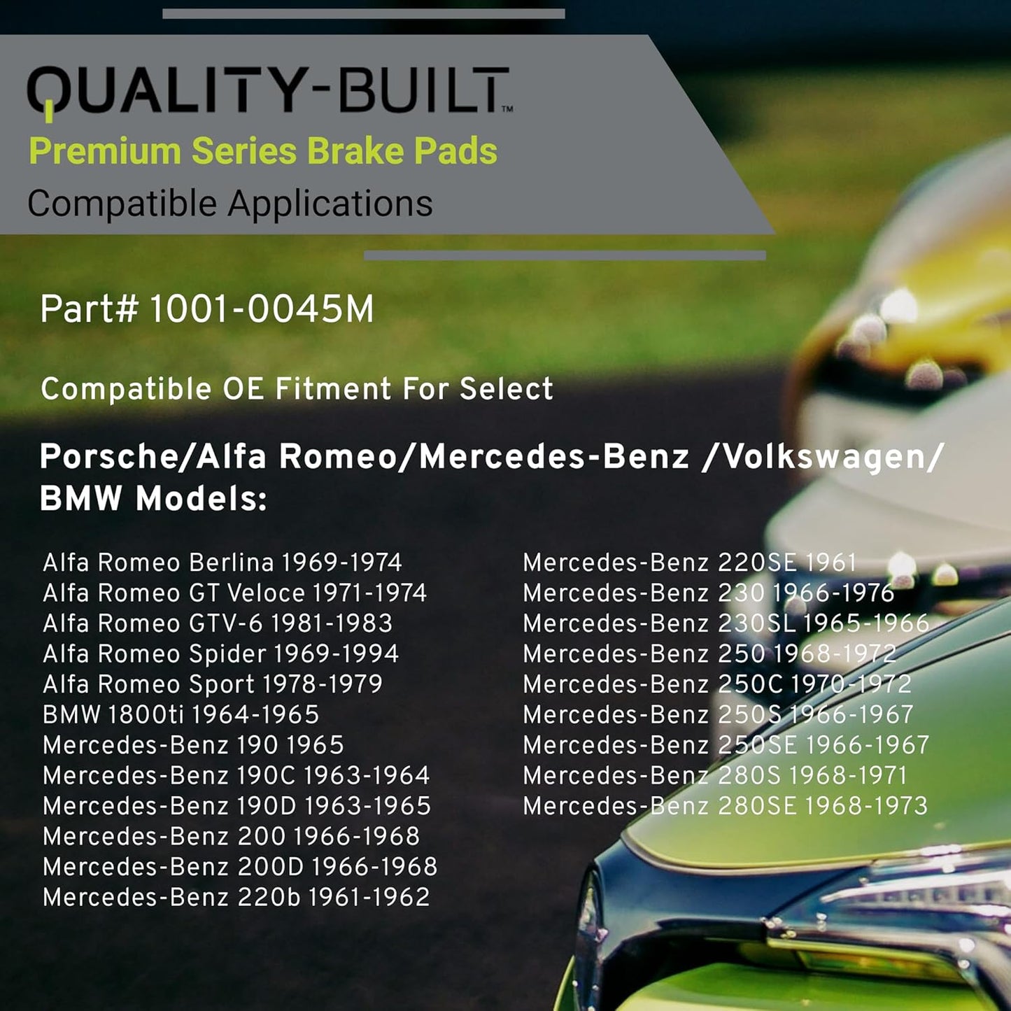 Premium Semi-Metallic Front Brake Pads (1001-0045M) Compatible with 1961-1994 Alfa Romeo/BMW/Mercedes-Benz/Porsche/Volkswagen (220SE/230/230SL/250/250C/250S/250SE/300D/300SE/911/930)