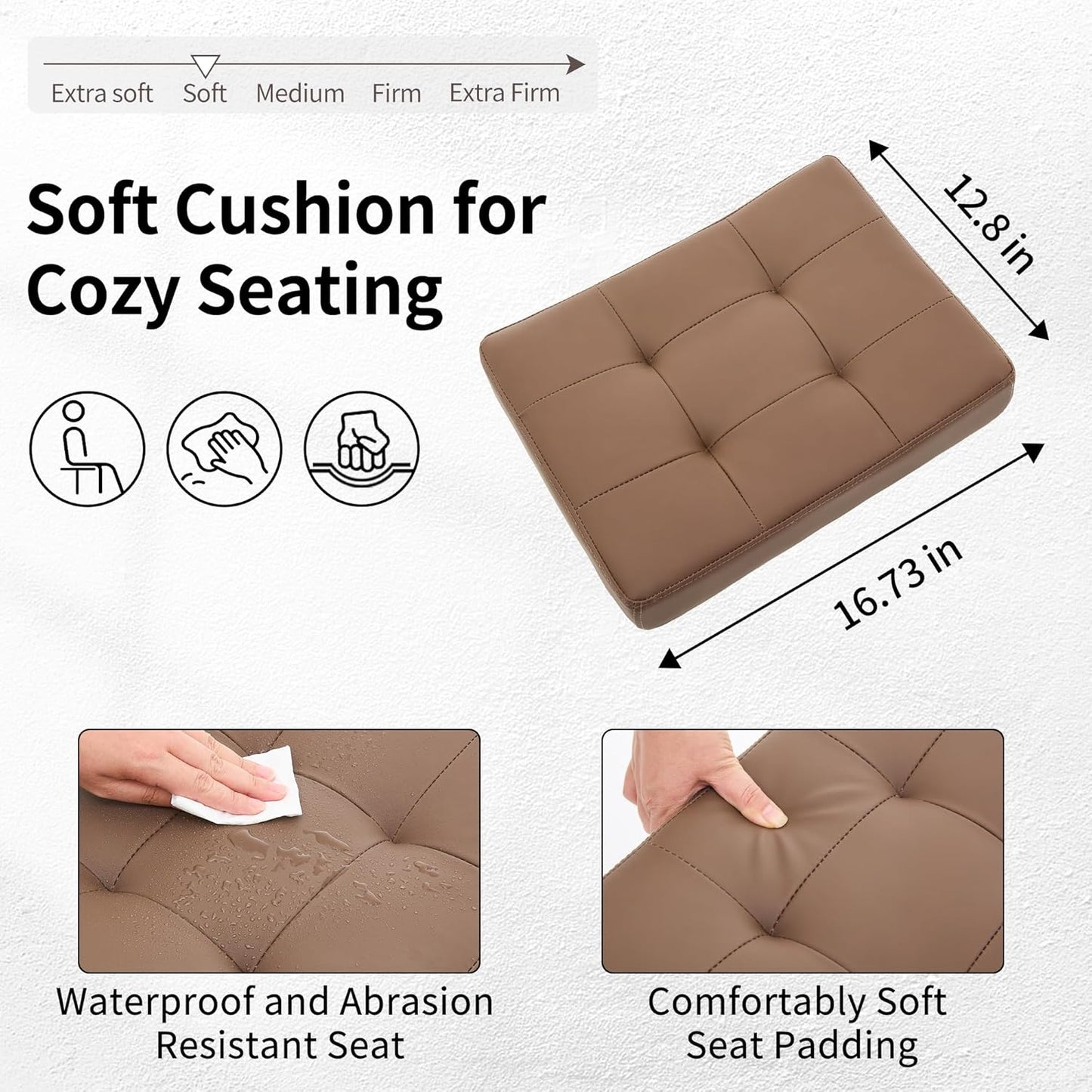 Ergonomic Desk Stool with Wheels (Adjustable Height 17"-21") (300lbs Capacity) Faux Leather Office Stool (Coffee Brown)