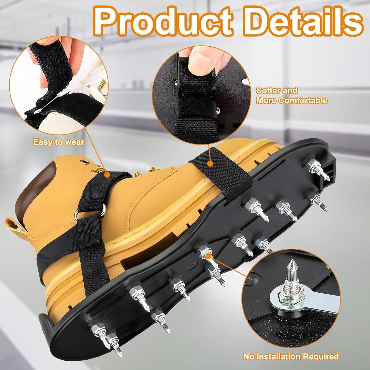 Epoxy Floor Spiked Shoes Fully Assembled Gunite Spiked Shoes with 3/4" Short Spikes for Garage Floor Epoxy, Overlays, Cover Installation, 1 Pair (Black, Large Size)