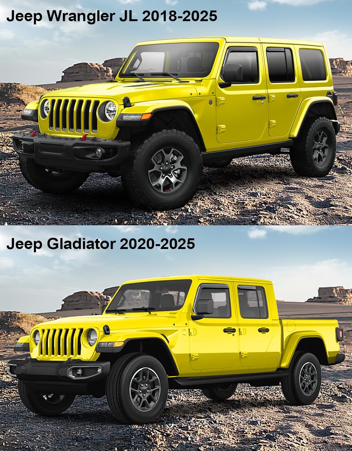 in-Channel Window Rain Guards Fit for Jeep Wrangler JL 2018-2025/Gladiator 2020-2025 Extra Durable Window Deflectors Vent Visors Shades Exterior Car Accessories Visors Rain Guards