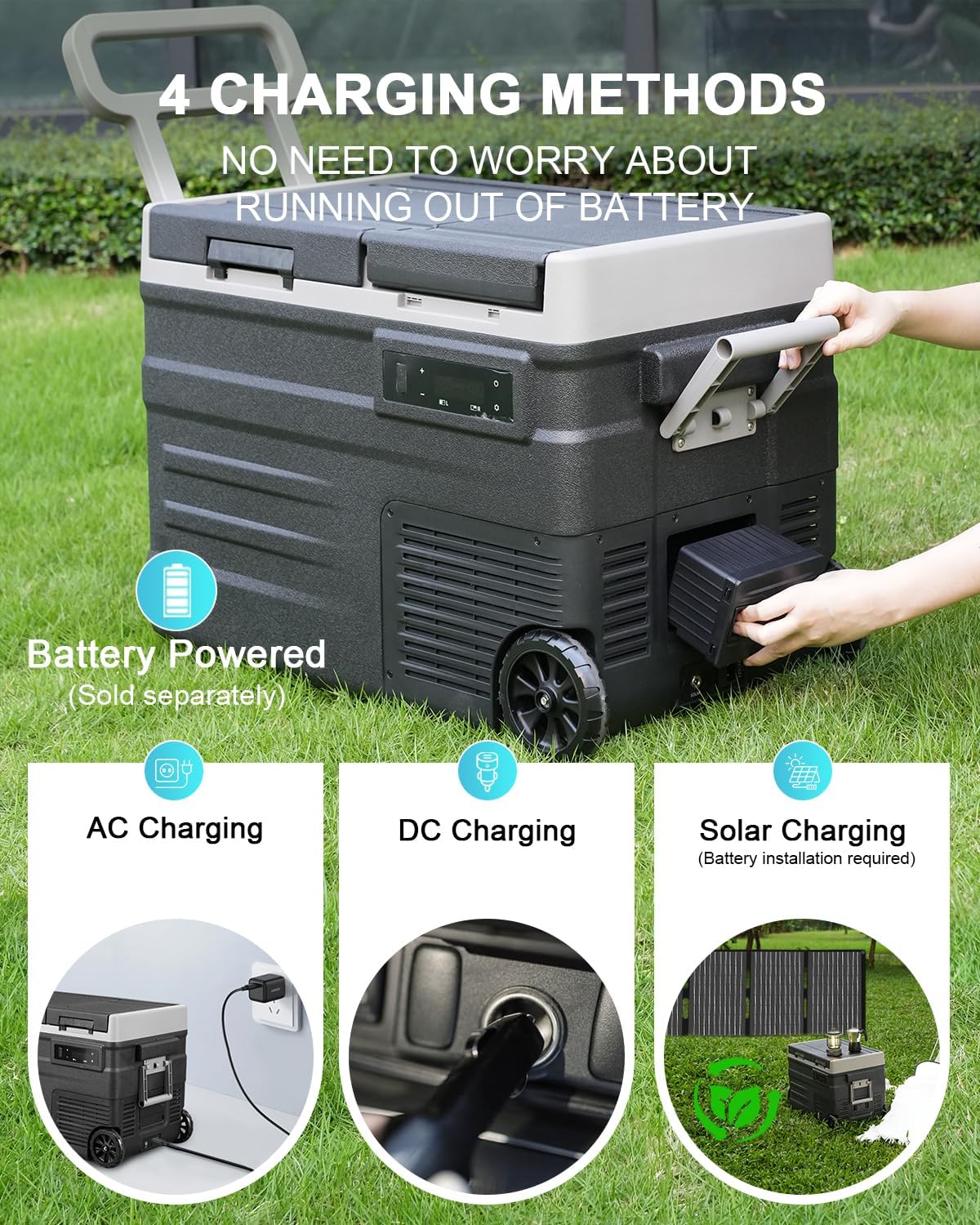 ELECAENTA 12 Volt Refrigerator, 43qt Dual Zone Car Fridge, Portable Freezer -4℉~68℉, Support DC/AC/Solar (Detachable Battery Optional), Electric Cooler for Camping Travel Fishing Road Trips