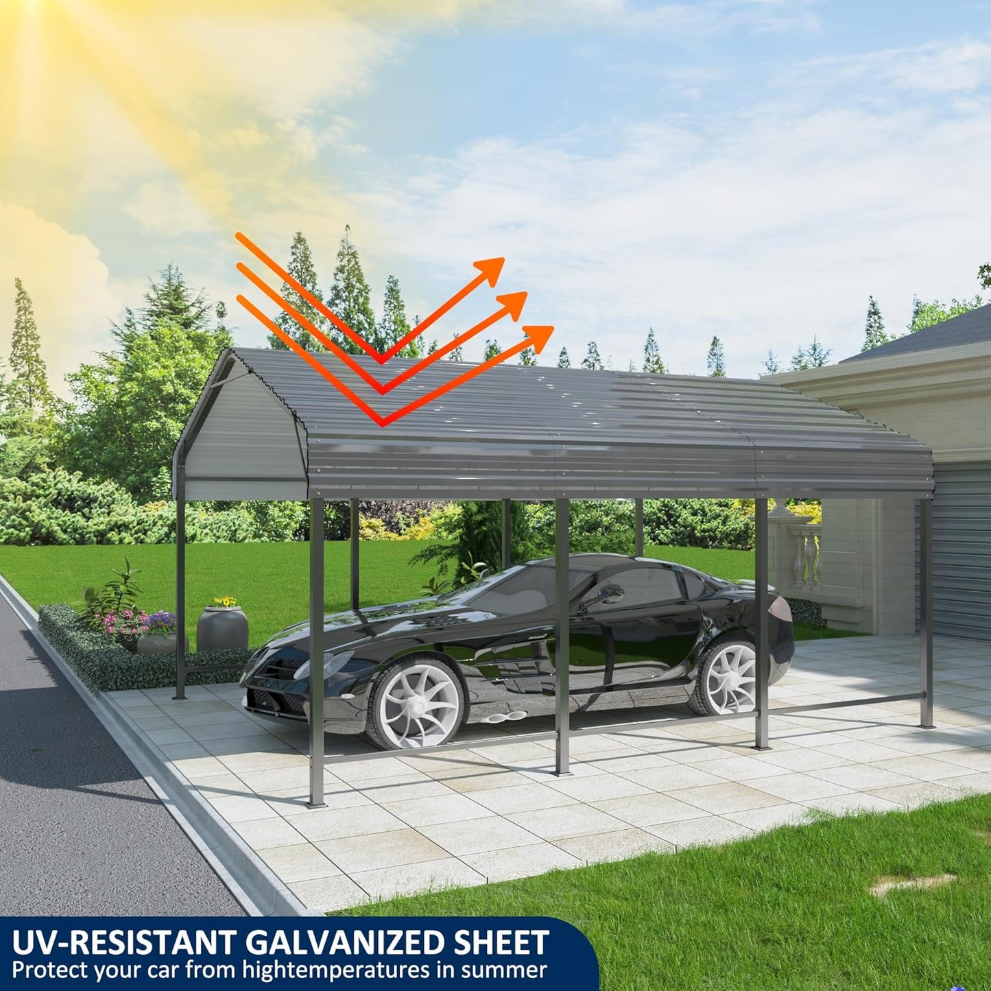 10x15 Metal Carport Carports with Enhanced Base Heavy Duty Garage Outdoor Galvanized Car Shelter for Car, Boats and Truck