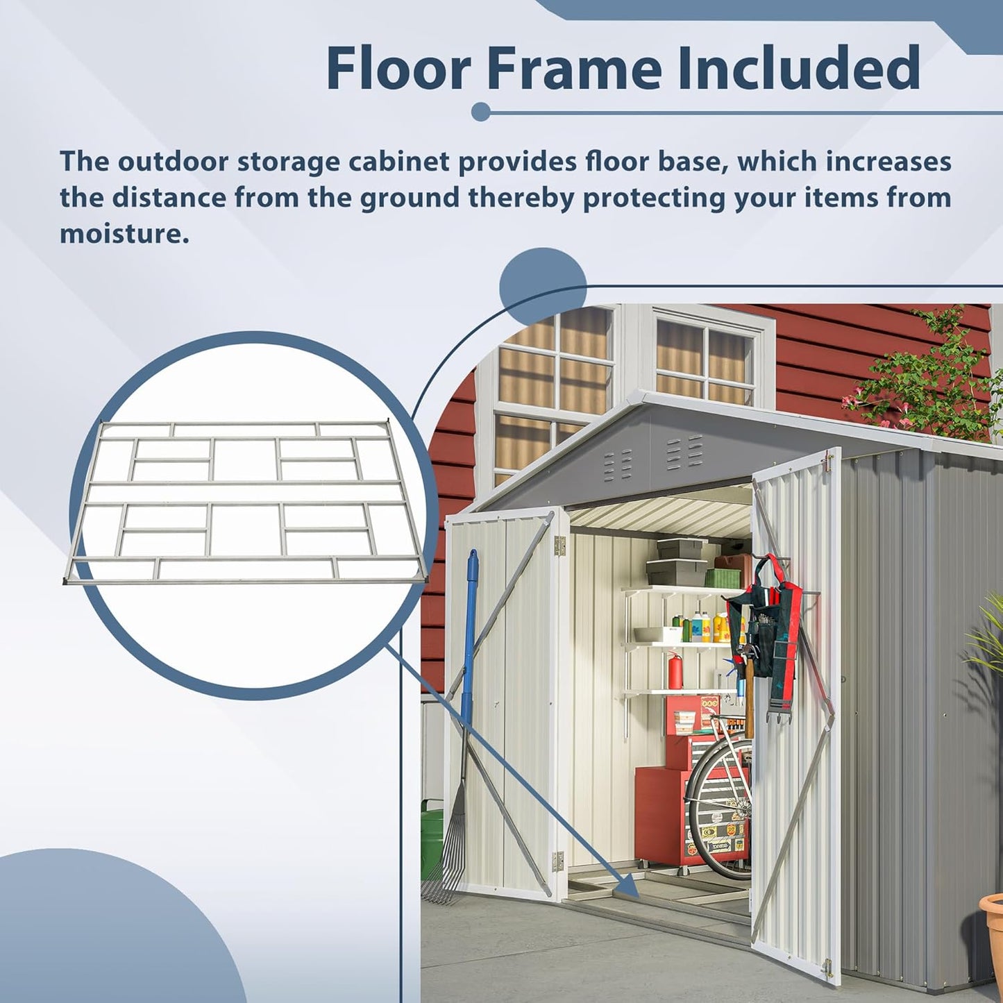 10X8 FT Outdoor Metal Storage Shed with Lockable Door & Floor Frame, Heavy-Duty Garden Tool Shed, Weatherproof Steel Utility Shed for Backyard, Patio, or Lawn Organization