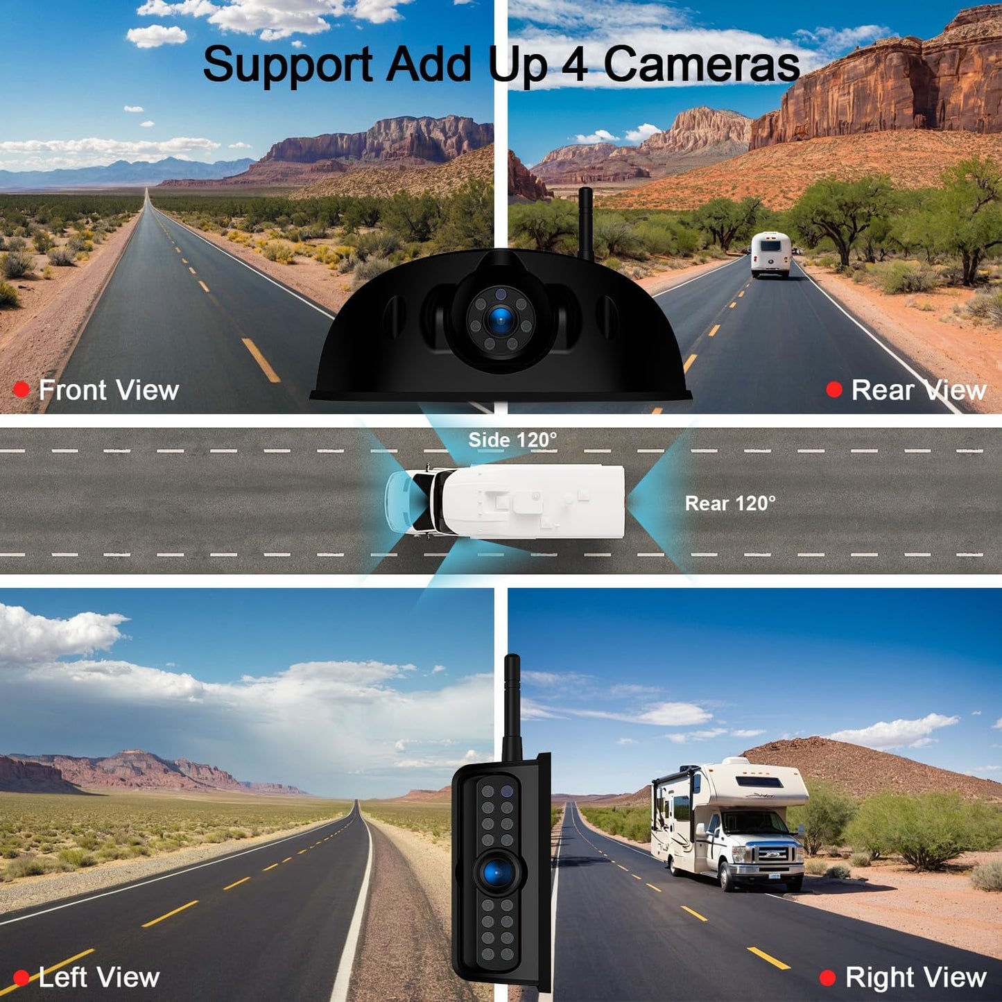 Fookoo 1080P 10" Wireless RV Backup Camera System for Furrion Pre-Wired RV Truck Trailer, 10" HD IPS Monitor & 2 Rear View Cameras, Dual Split Screen IR Night Vision Recording Waterproof - D10Y2