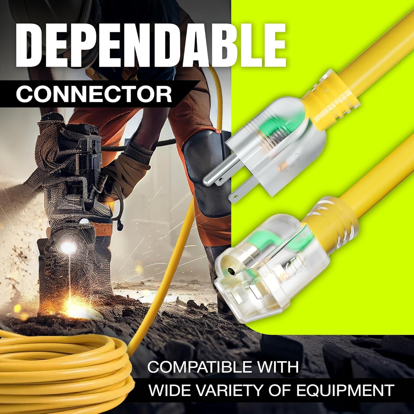 200ft Outdoor/Indoor Extension Cord 10/3 Gauge Ultra Heavy Duty 3 Prong SJTW, Waterproof, Flexible Cold-Resistant Long Power Cord,10A 125V 1250W, Yellow by LifeSupplyUSA