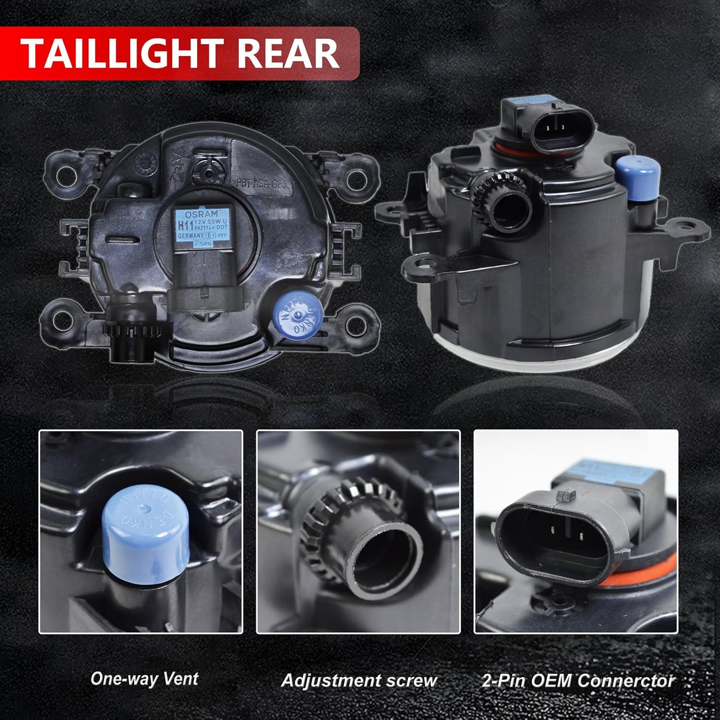 Fog Light Lamp Assembly Replacement 4F9Z-15200-AA Compatible with Acura Honda 2008-2014 Ford Focus, 2006-2014 Mustang, 2005-2011 Ranger STX, 2011-2014 Explorer - Clear Lens H11 Halogen Bulbs (Pair)