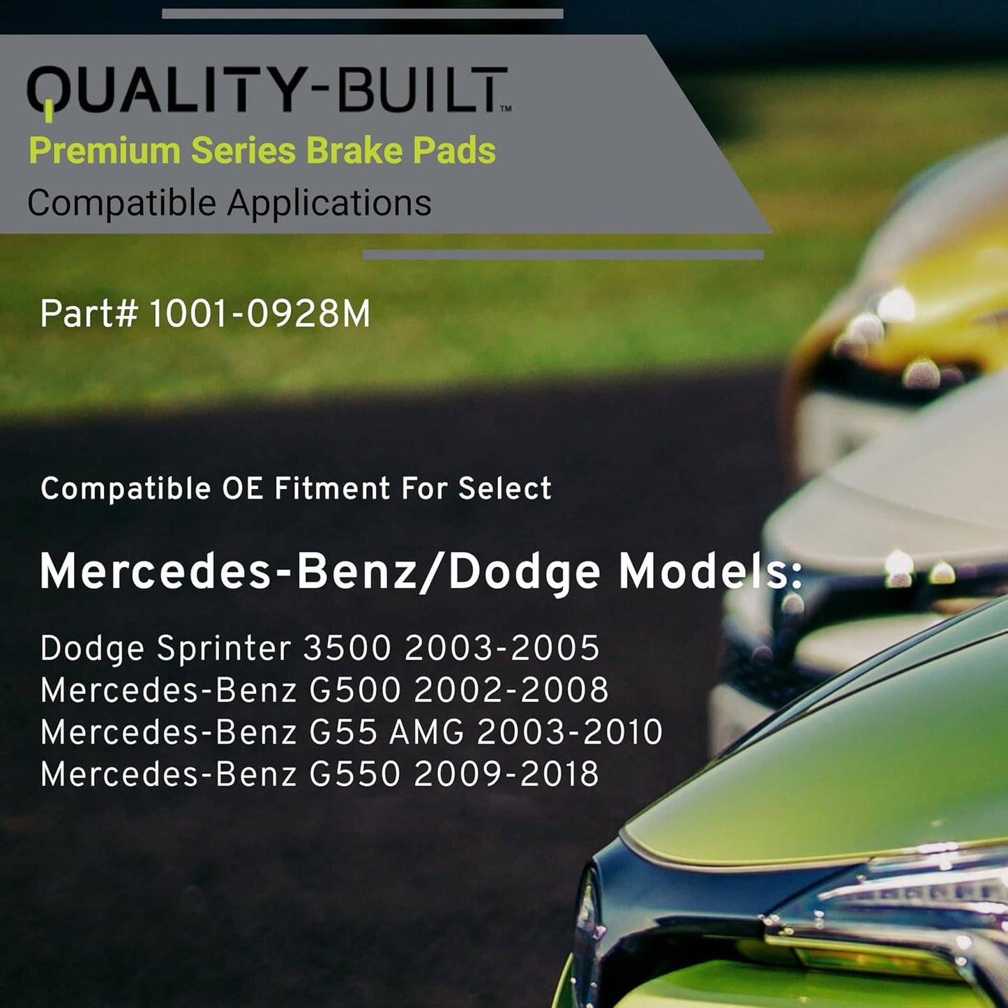 Premium Semi-Metallic Rear Brake Pads (1001-0928M) Compatible with Dodge Sprinter 3500 2005-2003, Mercedes-Benz G55 AMG 2010-2003, G500 2008-2002, G550 2018-2009