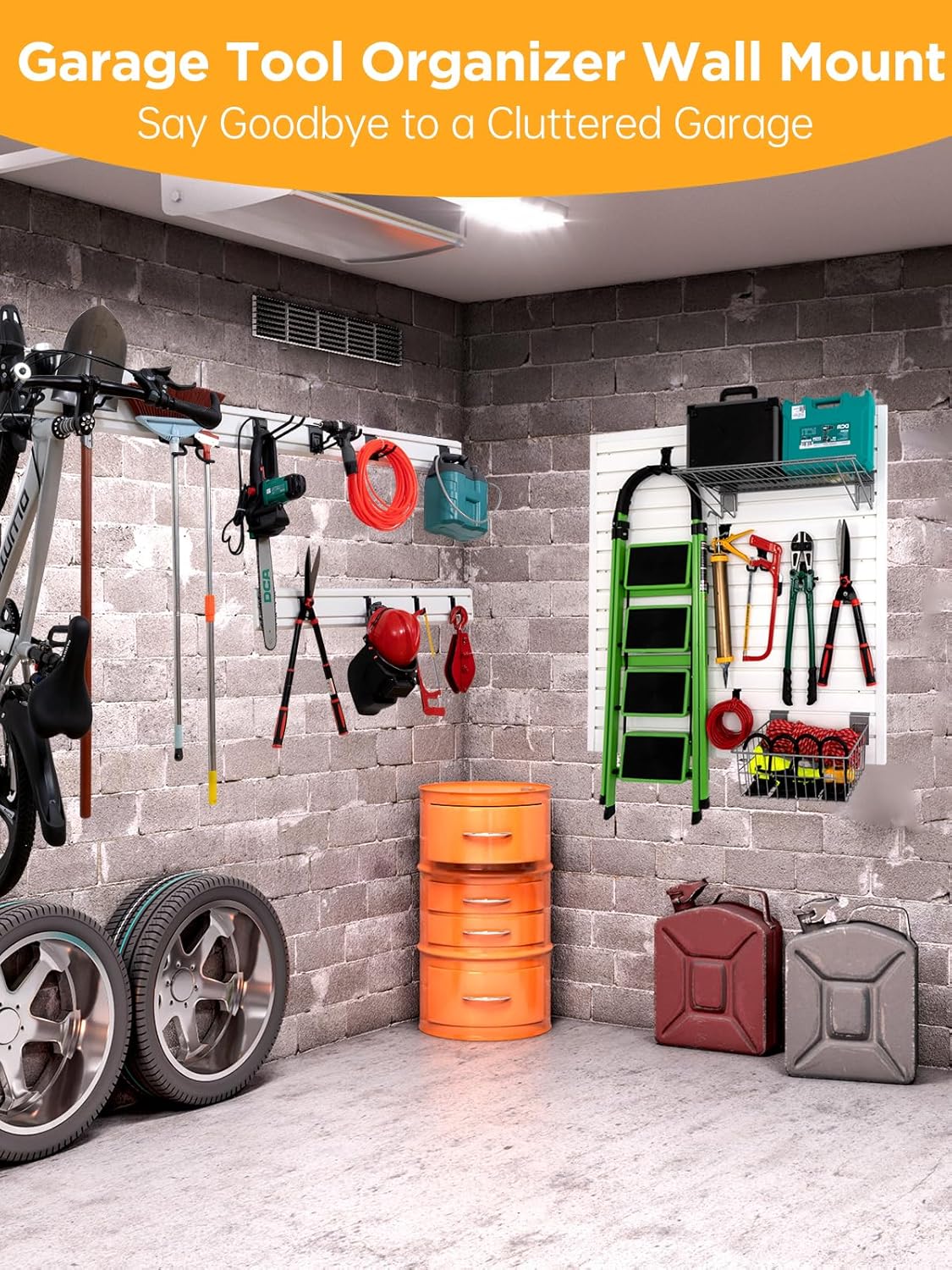 Slatwall Panels Garage Tool Organizer Wall Mount Garage Slat Wall Storage Systems, Bike Storage Rack Garage Organizers and Storage PVC Wall Panels Slat Wall Paneling