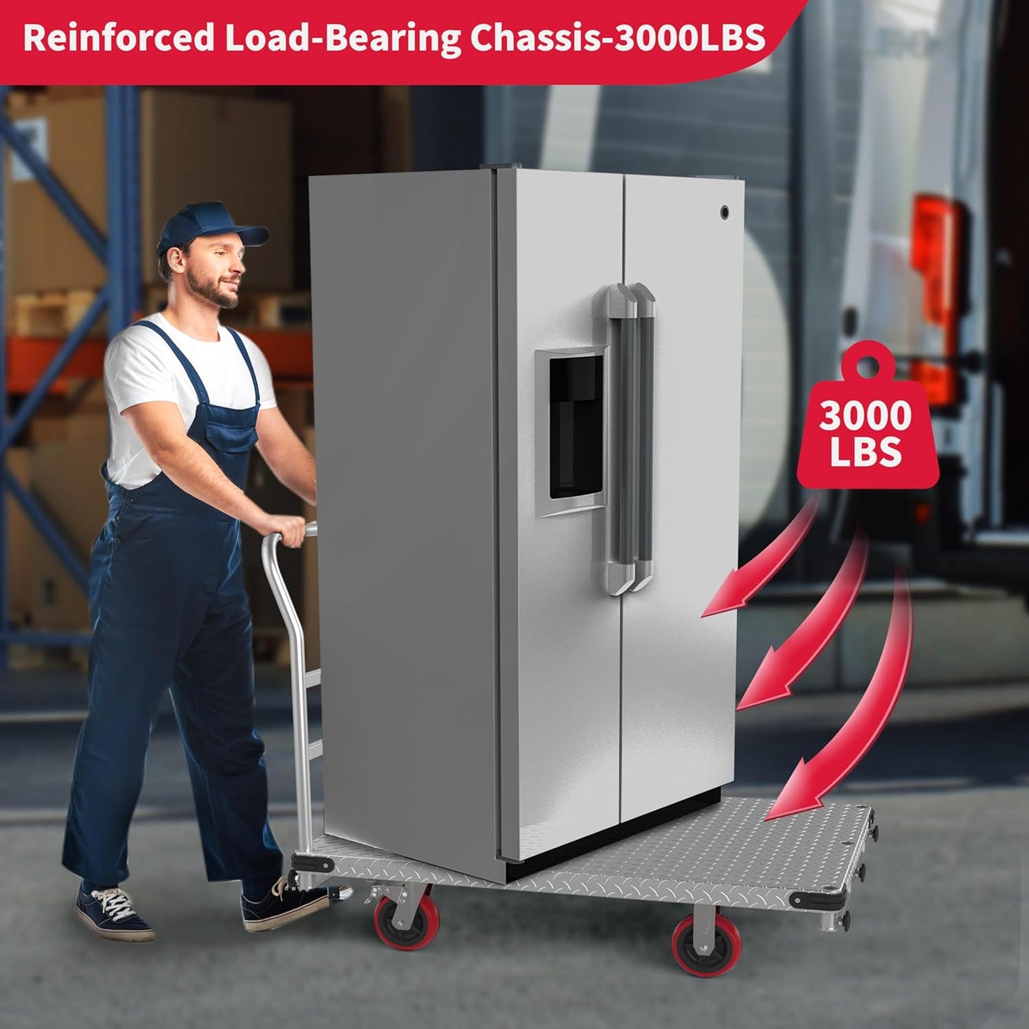 Extra Large Steel Panel Cart Dolly, 2IN1 Heavy Duty Drywall Lumber Truck with 3000 LBS Capacity, 44 x 28 inch 2MM Steel Plate Drywall Cart with 6" Swivel Brake Wheels, 1Front and 3Side Handrials