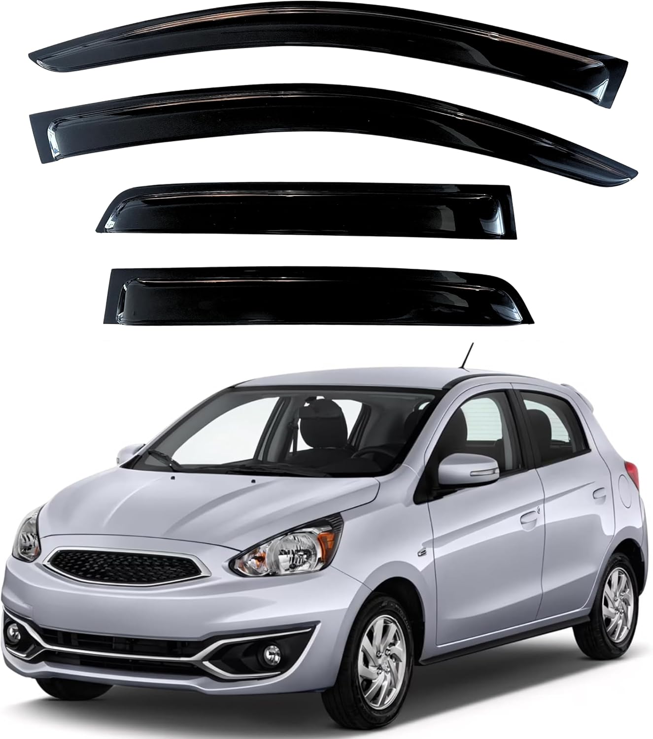 KPY Window Visor Compatible with Mitsubishi Mirage Hatchback 2014-2020, 4PC Rain Guard Side Window Vent Deflectors Tape-On Style, 2014 2015 2016 2017 2018 2019 2020