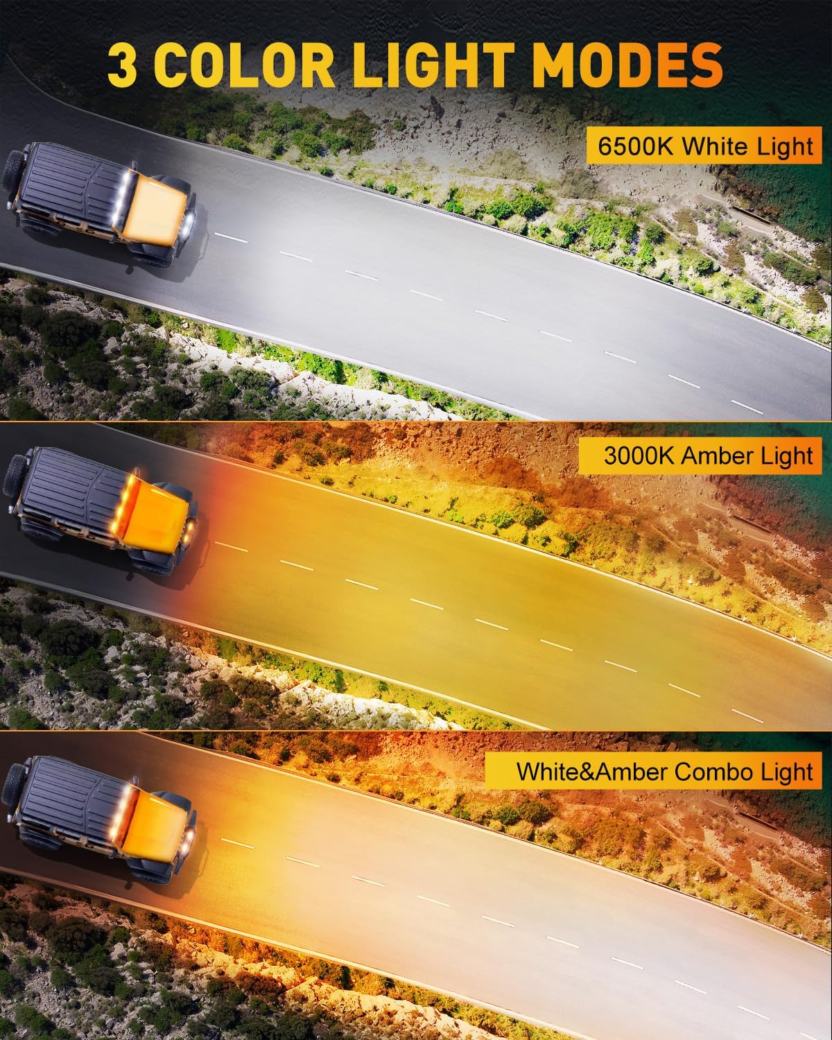 NAOEVO 7 Inch Light Bar, 240W 24,000LM Offroad Fog/Driving Lights LED Pods with 2 Leads Wiring Harness, Spot Flood Combo LED Work Lights for Truck Boat UTV ATV, 2-Pack (White/Amber/White&Amber)