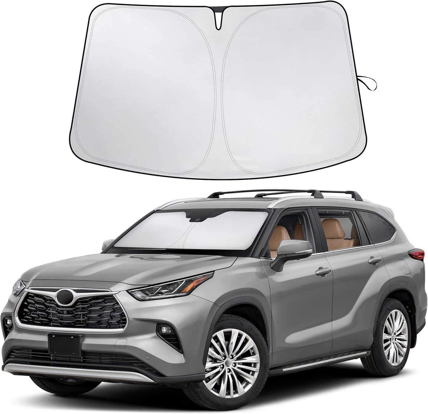 Econour Windshield Sun Shade for Toyota Highlander 2020-2025 Window Sun Visor Protector Sun Cover Foldable Blocks UV Rays Keep Your Car Cooler