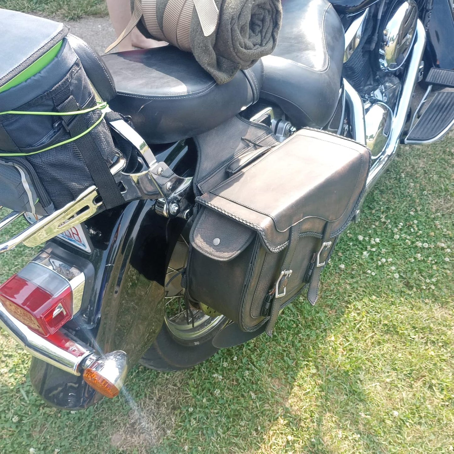 GARGOYLE BELLS Motorcycle Saddle Bags Genuine Leather Motorcycle Luggage Bag For Softails Sportsters and Choppers (No Stud, Distressed Brown, 13”x13“x10”)