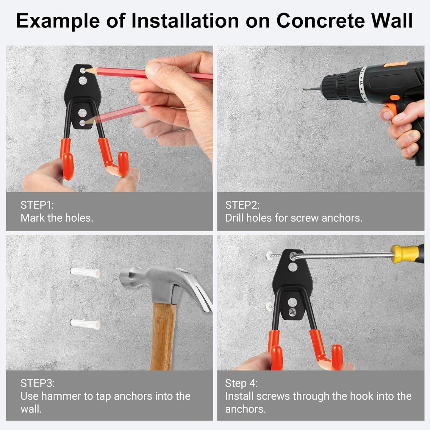 Steel Garage Hooks Wall Tool Organizer, 12 Pack Garage Storage Hook Heavy Duty Utility Storage Hangers Orange for Ladders, Ropes, Garden Tools