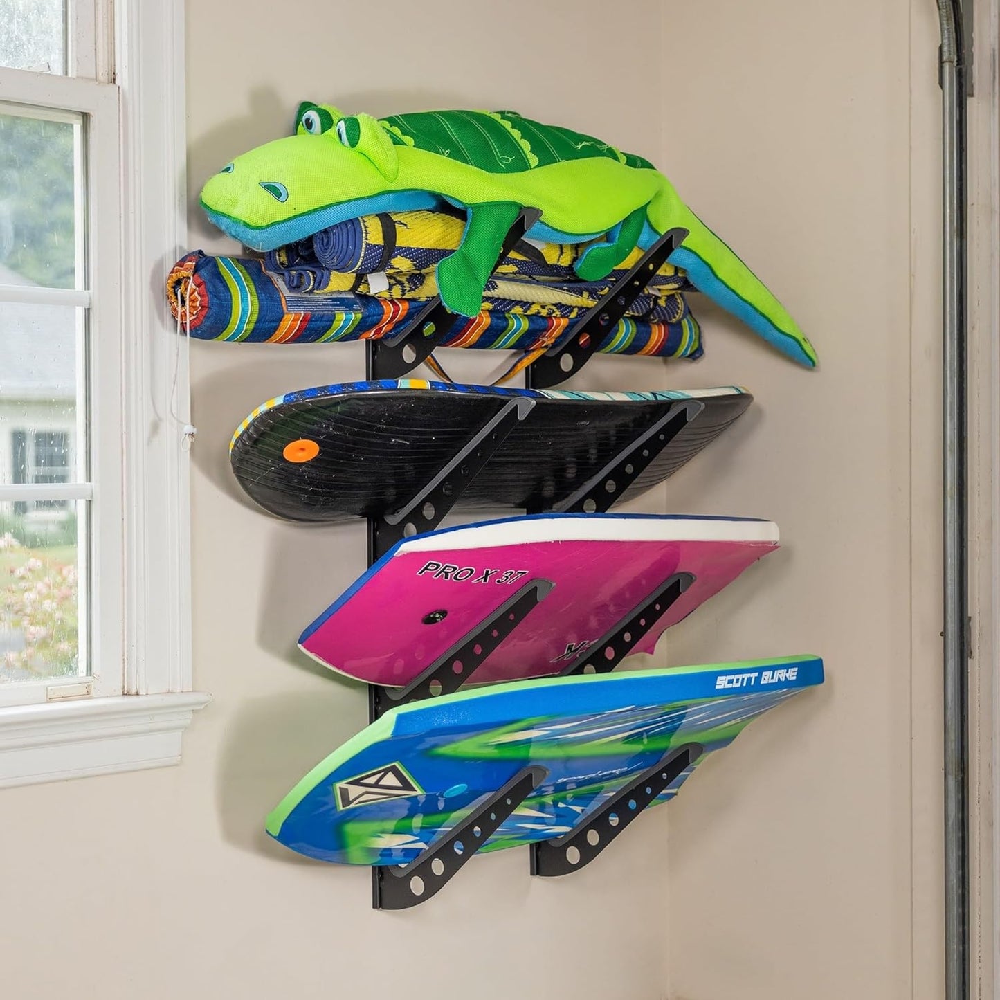 StoreYourBoard Beach Chair and Umbrella Wall Storage Rack, Metal Adjustable 4 Level Beach Gear Hanger, Garage and Home Organizer, Heavy Duty Beach Chair Rack Holds up to 100 lbs