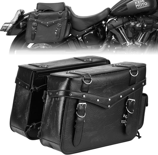 KEMIMOTO Motorcycle Saddlebags Heavy Duty 30L PU Leather Luggage Throw Over Saddle Bags Large Capacity Compatible with Sportster Softail Dyna Road King V-star Shadow