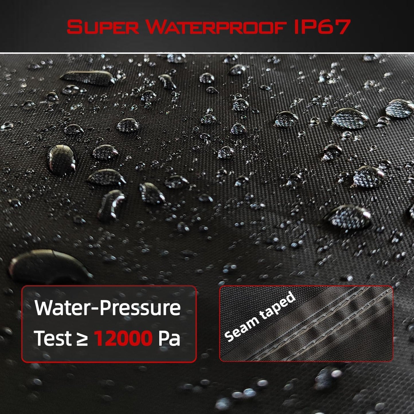 Motorcycle Cover, Heavy Duty 600D Oxford, Waterproof Outdoor, Weather Resistant, Rip-Proof, Anti-UV with 5 Reflective Strips, 2 Lock-Holes, 1 Windproof Strap, 1 Storage Bag (105" x 41" x 50")