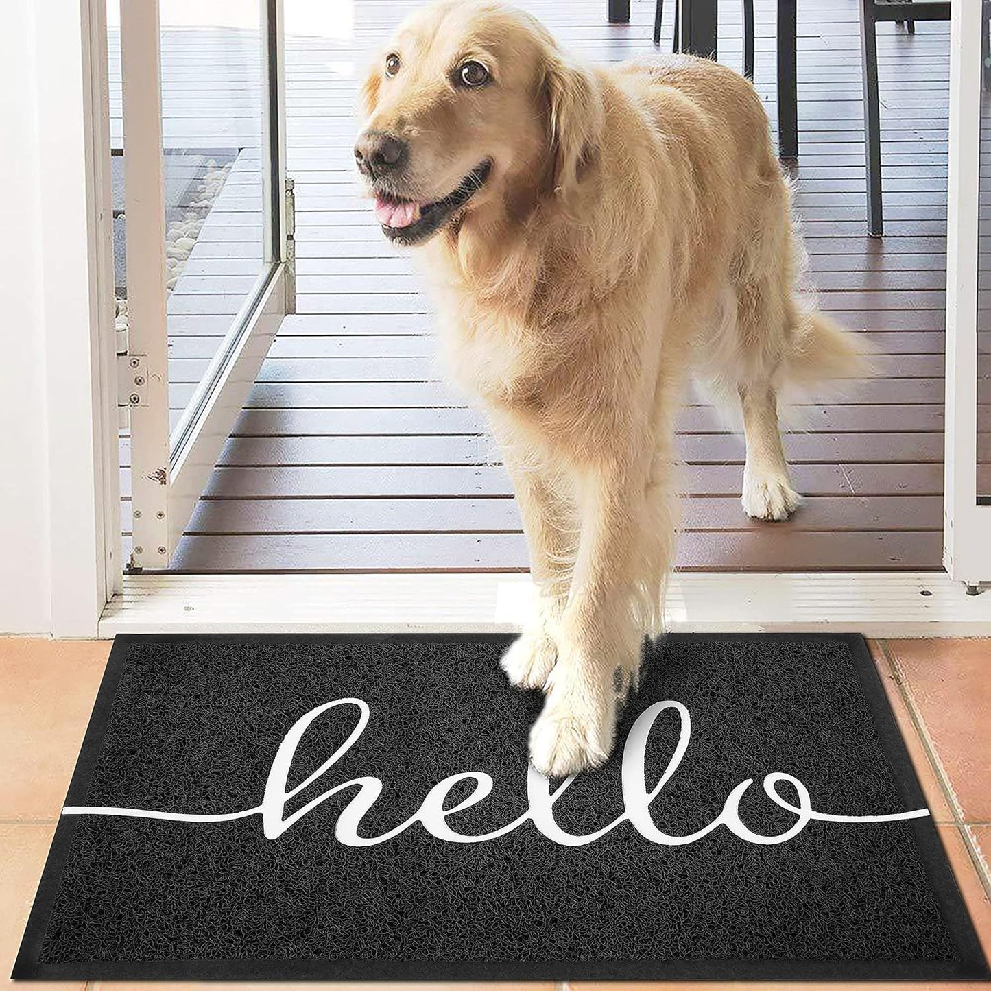 EARTHALL Door Mat 3-Pack Outside Inside Hello Doormat 30"x17.5" Durable Floor Mat Non Slip Rug Ultra Absorb Mud Easy Clean Front Doormat for Garage, Entryway, Patio, High Traffic Areas, Black