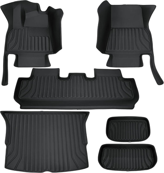 Floor Mats for Tesla Model Y（2021-2025） Custom Fit All Weather Cargo Liner Cargo Trunk，Full 360° Cabin Protection，GapZero Fit with TrackGuard Rail Protection (Does NOT fit 7-Seat & Juniper)