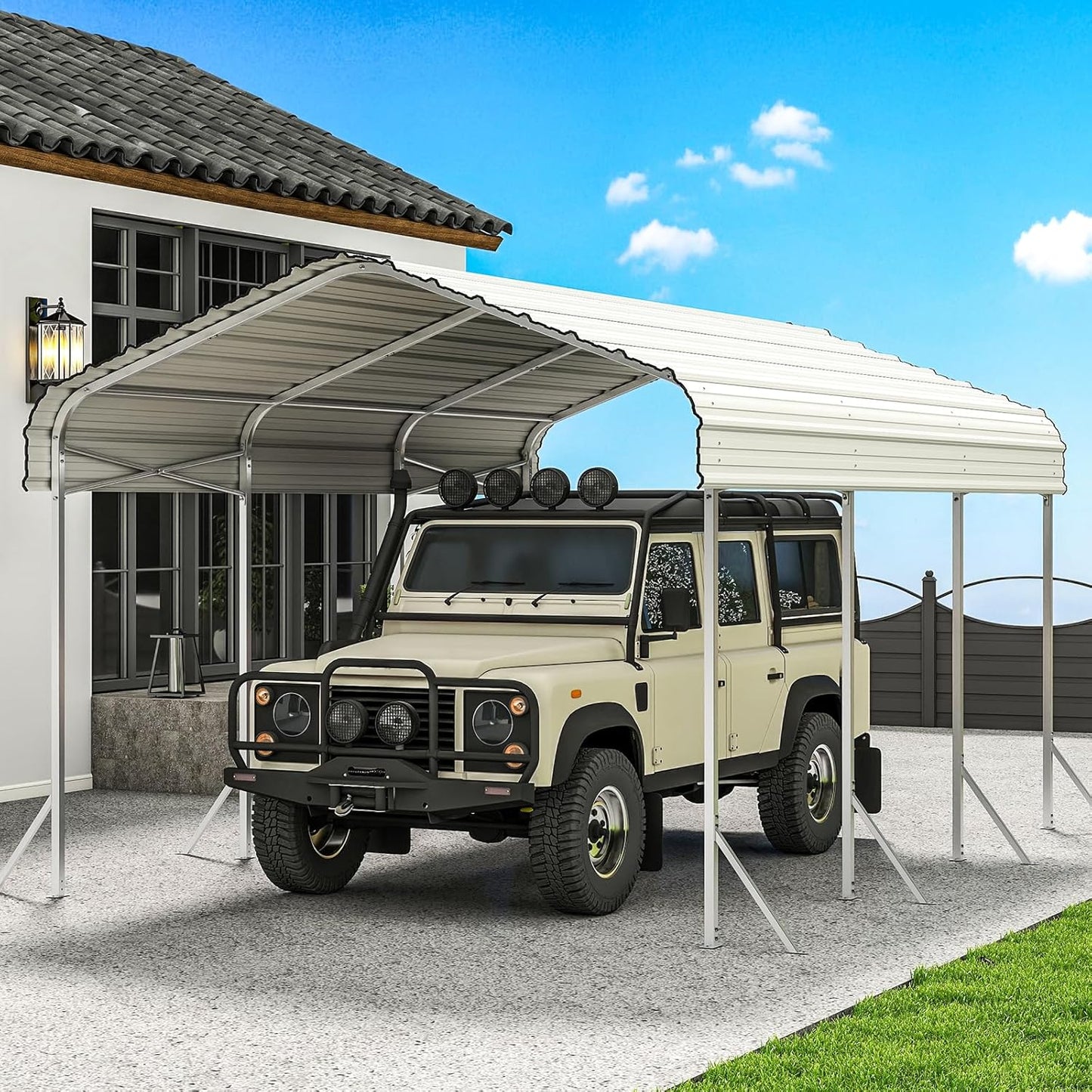 Heavy Duty Metal Carport – Sturdy Structure, All-Weather Protection, Easy Assembly for Cars, Trucks, Boats, Tractors, and Outdoor Storage (White, 10X15 FT)