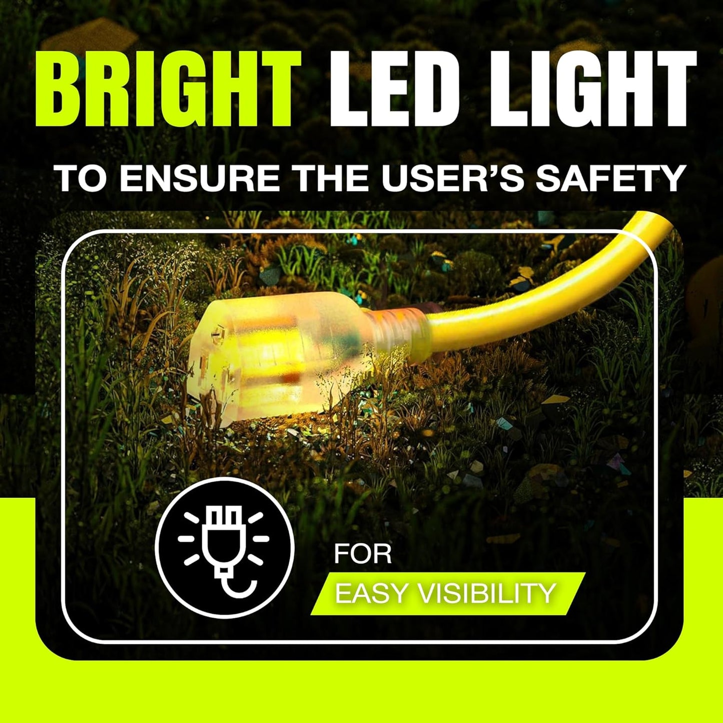 10ft Outdoor/Indoor Extension Cord 12/3 Gauge Extra Heavy Duty 3 Prong SJTW, Waterproof, Flexible Cold-Resistant Long Power Cord,15A 125V 1875W, Yellow by LifeSupplyUSA