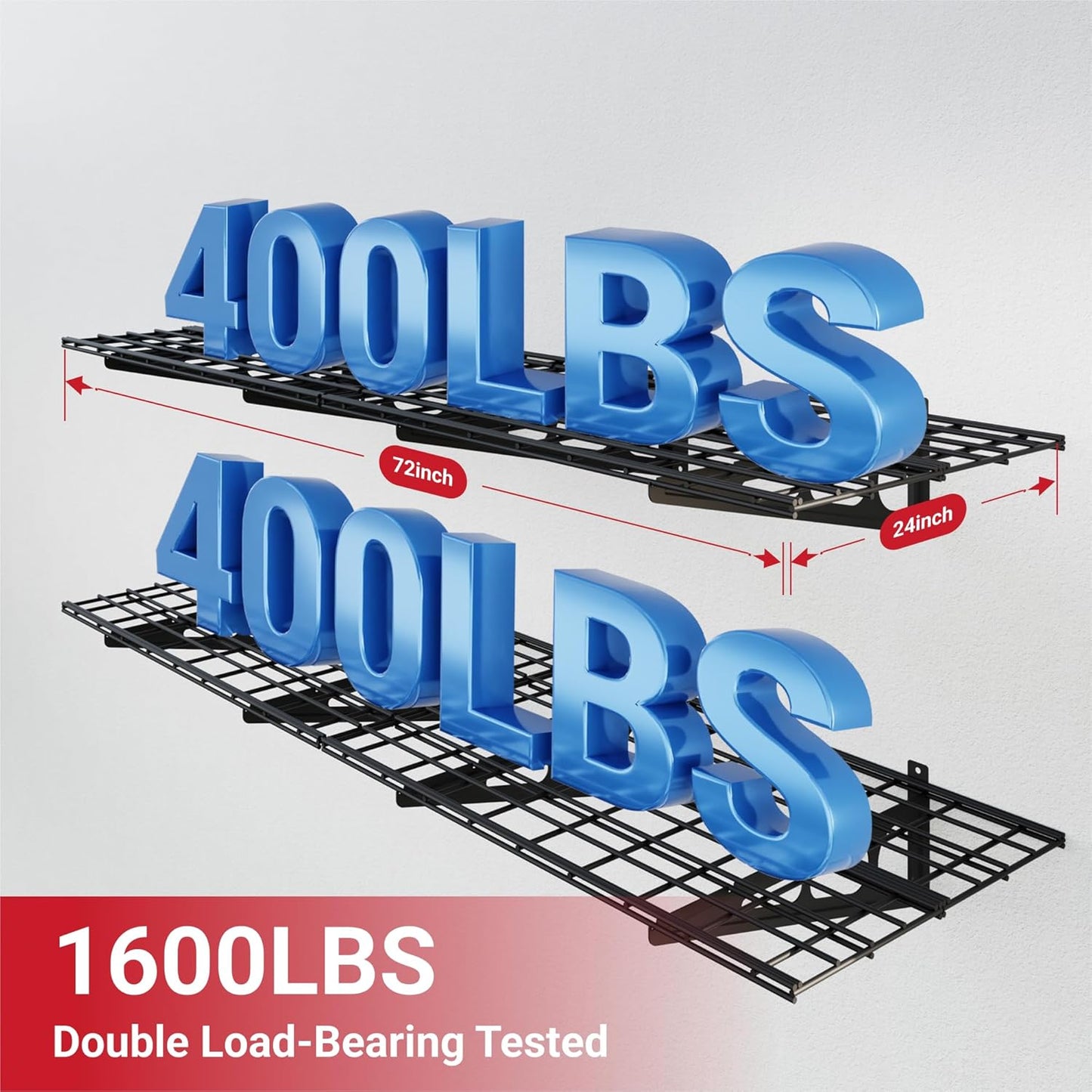 FLEXIMOUNTS 2-Pack 2x6ft Garage Shelving with Hooks, 24-inch-by-72-inch Wall Shelf Garage Storage Racks Floating Shelves, Black