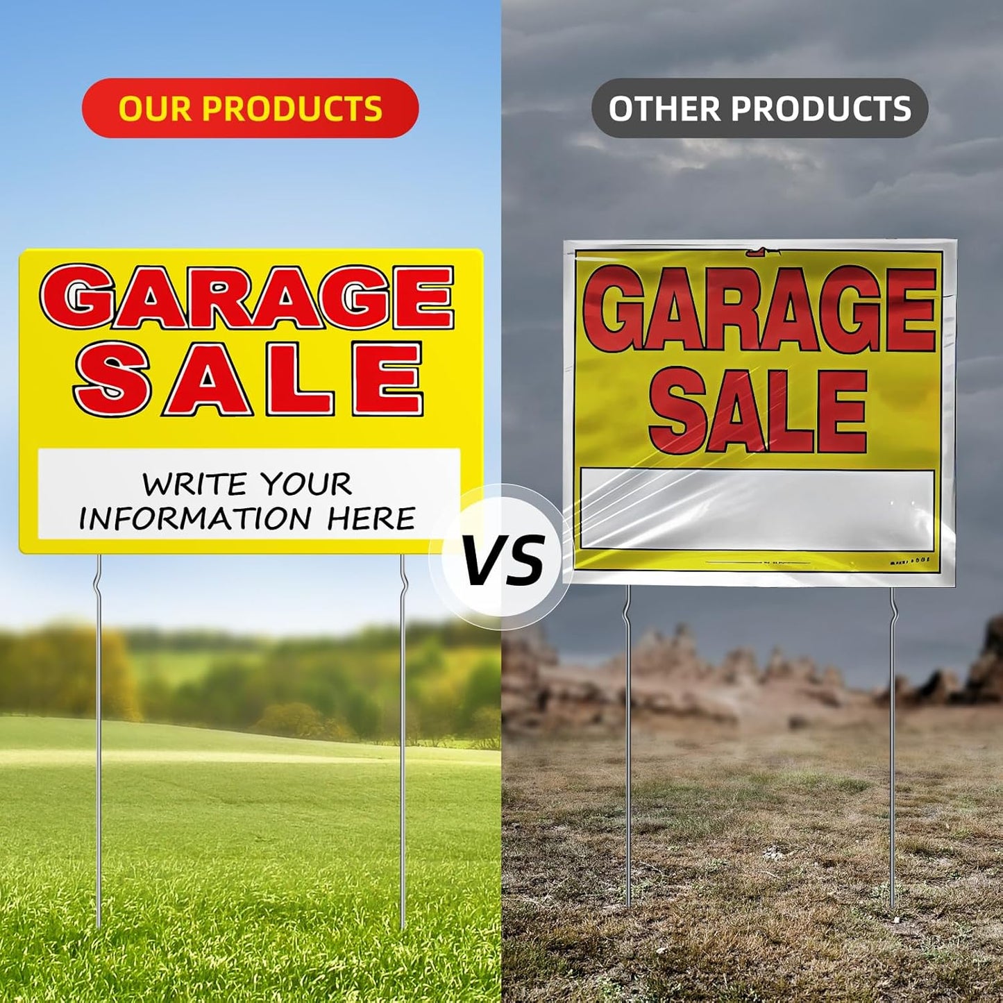 Garage Sale Sign, Large Size 24" x 16" Garage Sale Signs with Stakes, 3PCS Double-Sided Large for Sale Sign with Directional Arrow, Corrugated Plastic Weatherproof Suitable for Yard Sale
