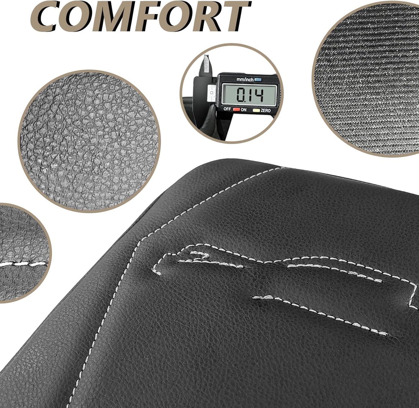 Muslogy Center Console Armrest Cover Compatible with 2024 Toyota Tacoma 2025+ 4Runner Accessories Armrest Lid Protector Vegan Leather Cushion Regular Thick(Black/Gray Stitching)