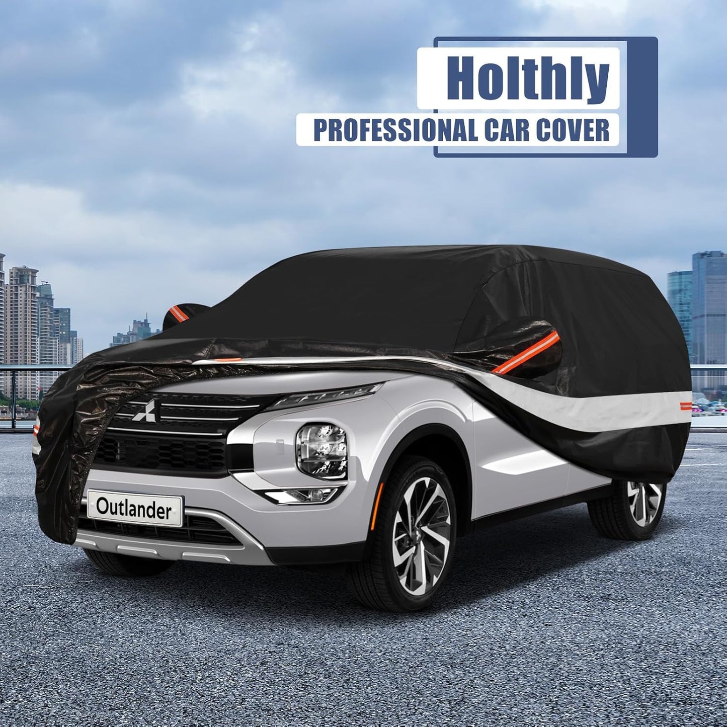 10 Layers SUV Car Cover Custom Fit for Mitsubishi Outlander (2005-2024) Waterproof All Weather for Automobiles, Outdoor Full Cover Sun UV Rain Protection with Cotton.Black