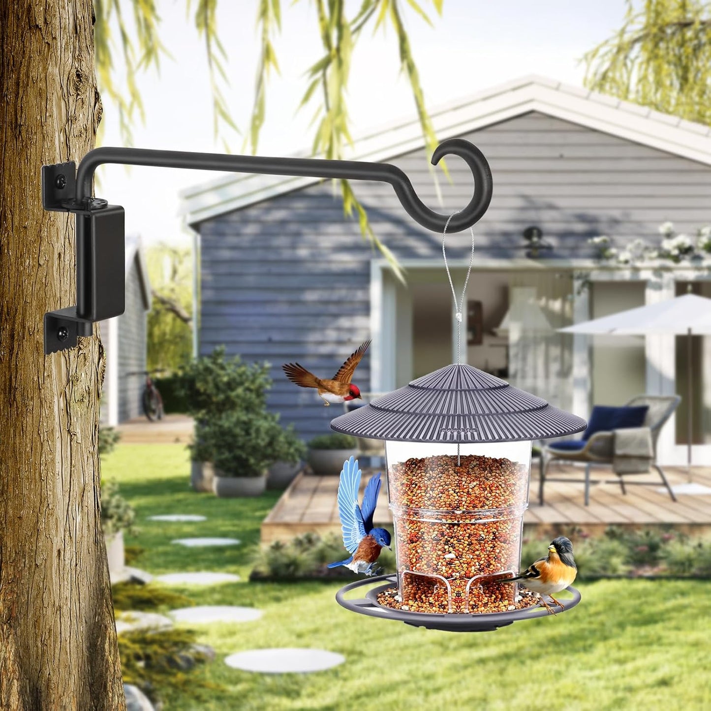 12 Inch Outdoor Hanging Brackets - 360° Swivel Plant Hanger with 12-Directional Adjustable Hook, Rust Resistant Solid Steel Wall Mount for Bird Feeders, Indoor/Outdoor Plants, Garden & Patio