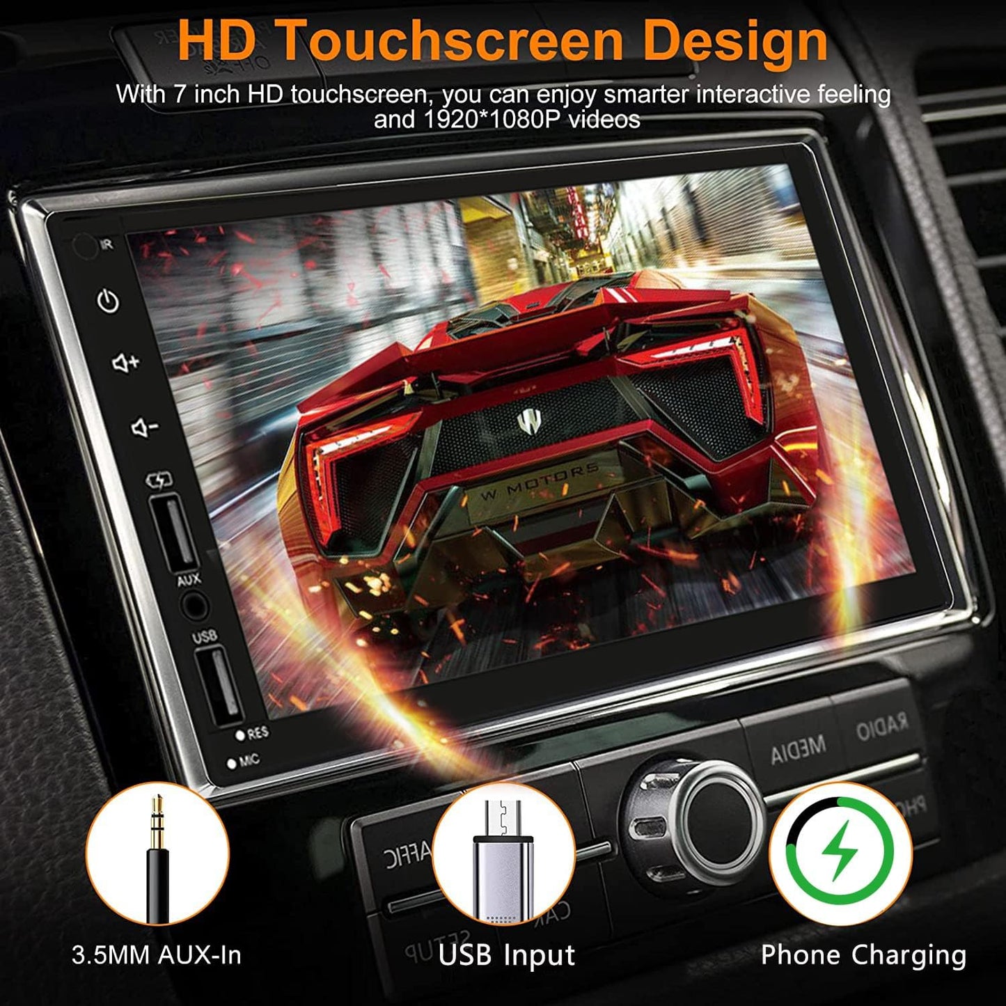 Double Din Car Stereo with Wireless Apple CarPlay & Android Auto, 7inch Touchscreen Car Audio Receiver, Wireless Car Radio with Bluetooth, Backup Camera/Mirrorlink/FM/SWC/Subwoofer/2 USB/AUX Input