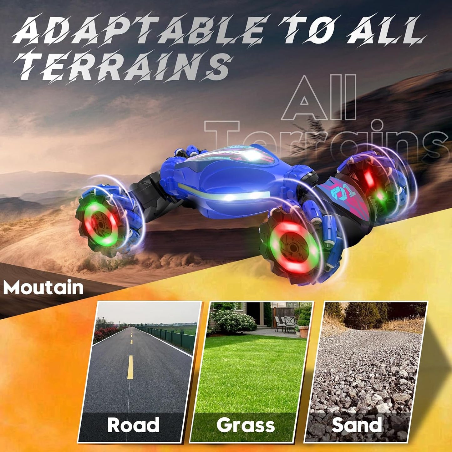 Gesture RC Car - Gesture Sensing RC Stunt Car Toys for Boys Girls Aged 6-12, 2.4GHz 4WD Hand-Controlled Remote Control Twist Car with Lights Music - Best Birthday Gifts for Kids