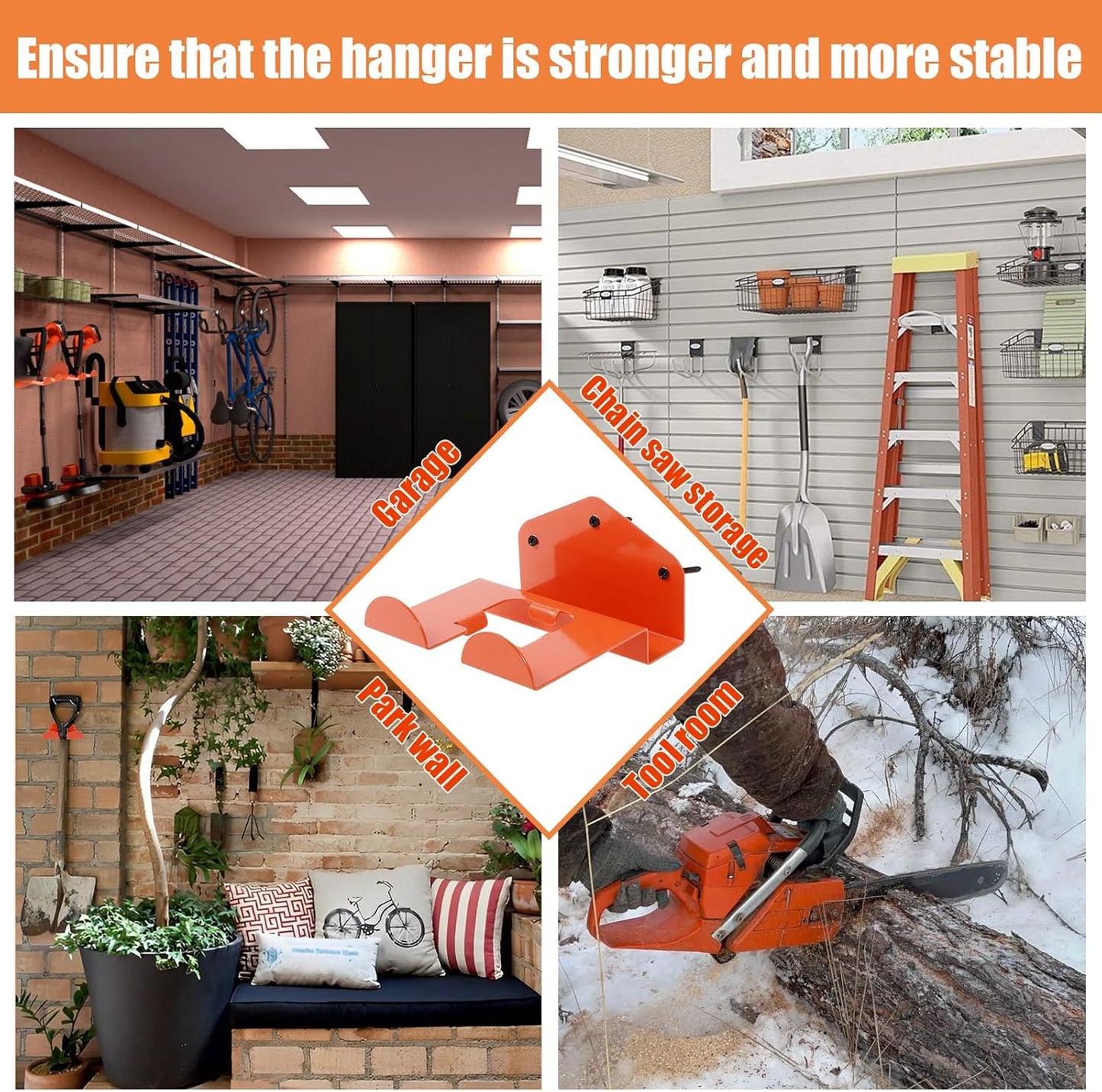 4Pack Weedeater Hanger Wall Mounted Grass Trimmer Rack Heavy Duty Garden Tool Hanger Steel Weed Whackers Holder Hedge for Grass Garden Tools