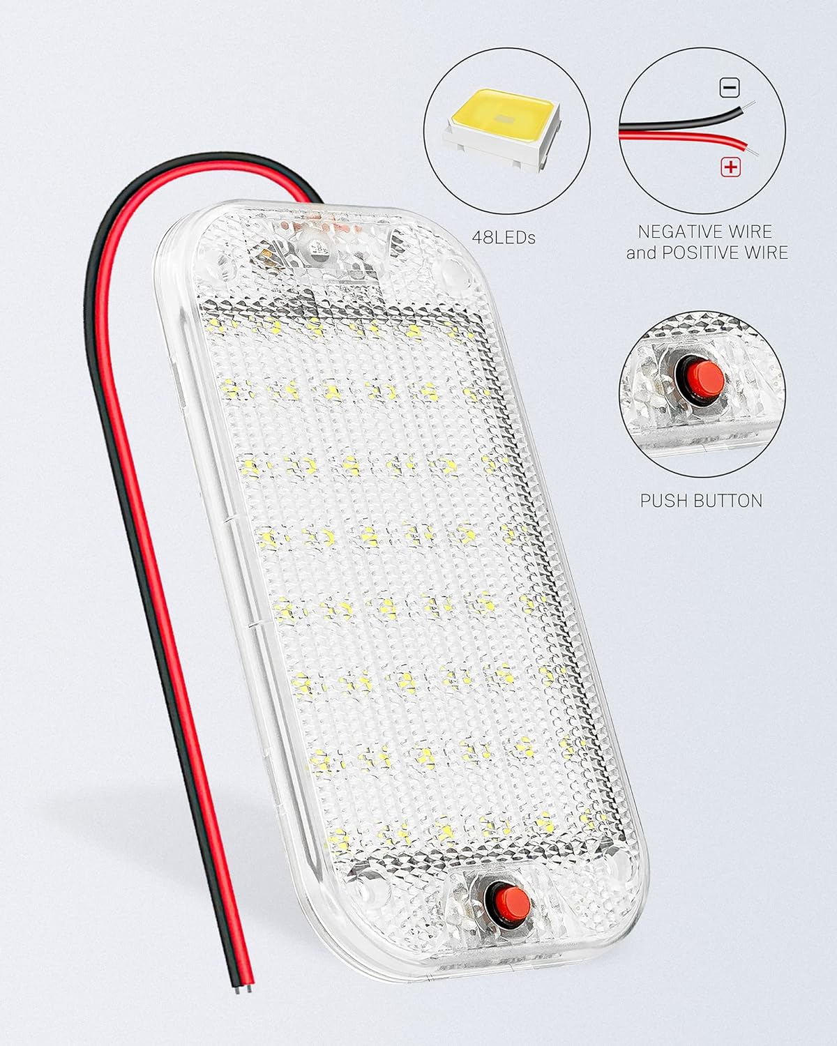 Dome Light for RV Interior, 48LED 800LM Ultra Bright 12 Volt LED White Lights, RV Ceiling Light with Switch Control, Ideal for Car Van Truck Camper Lorry Motorhome Boat(6 Pack)