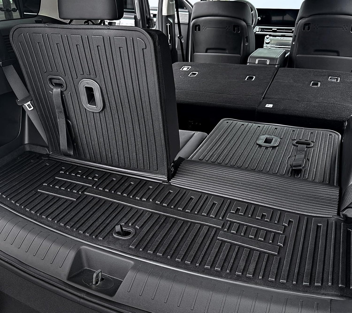 Floor Mats for 2024 2025 2026 Hyundai Santa Fe 6-Seat/7-Seat (Fit Hybrid and Fuel), All Weather TPE Floor Mat and 2-in-1 Cargo Mat with Backrest Mat for Santa Fe Accessories