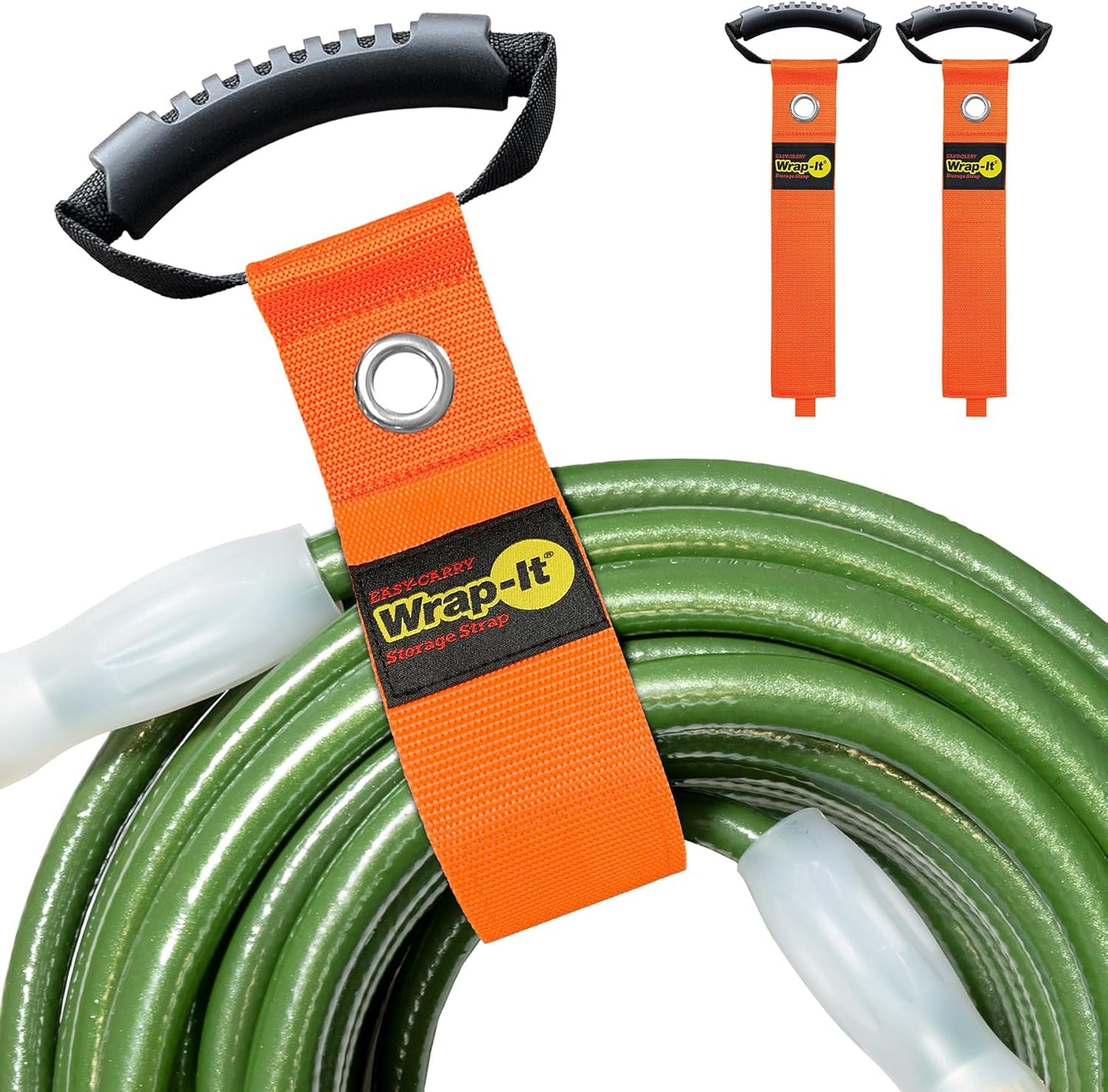 Easy-Carry Wrap-It Storage Straps - 28” (2-Pack) Blaze Orange with Grommet - Heavy Duty Wrap It Storage Straps and Extension Cord Wrap for Water Hose Storage