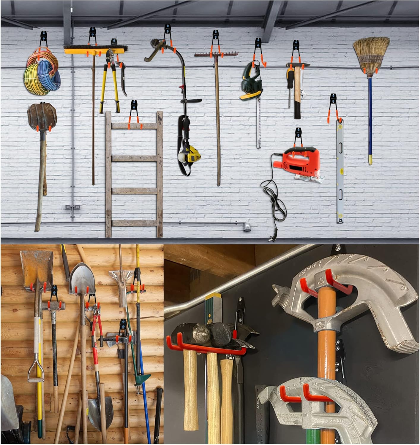 WMK 7.3'' Garage Hooks Heavy Duty Wall Hook, 6 Pack Garage Storage Hook, Wall Mount Utility Garage Hooks for Hanging Tools Bike Ladder (Orange)