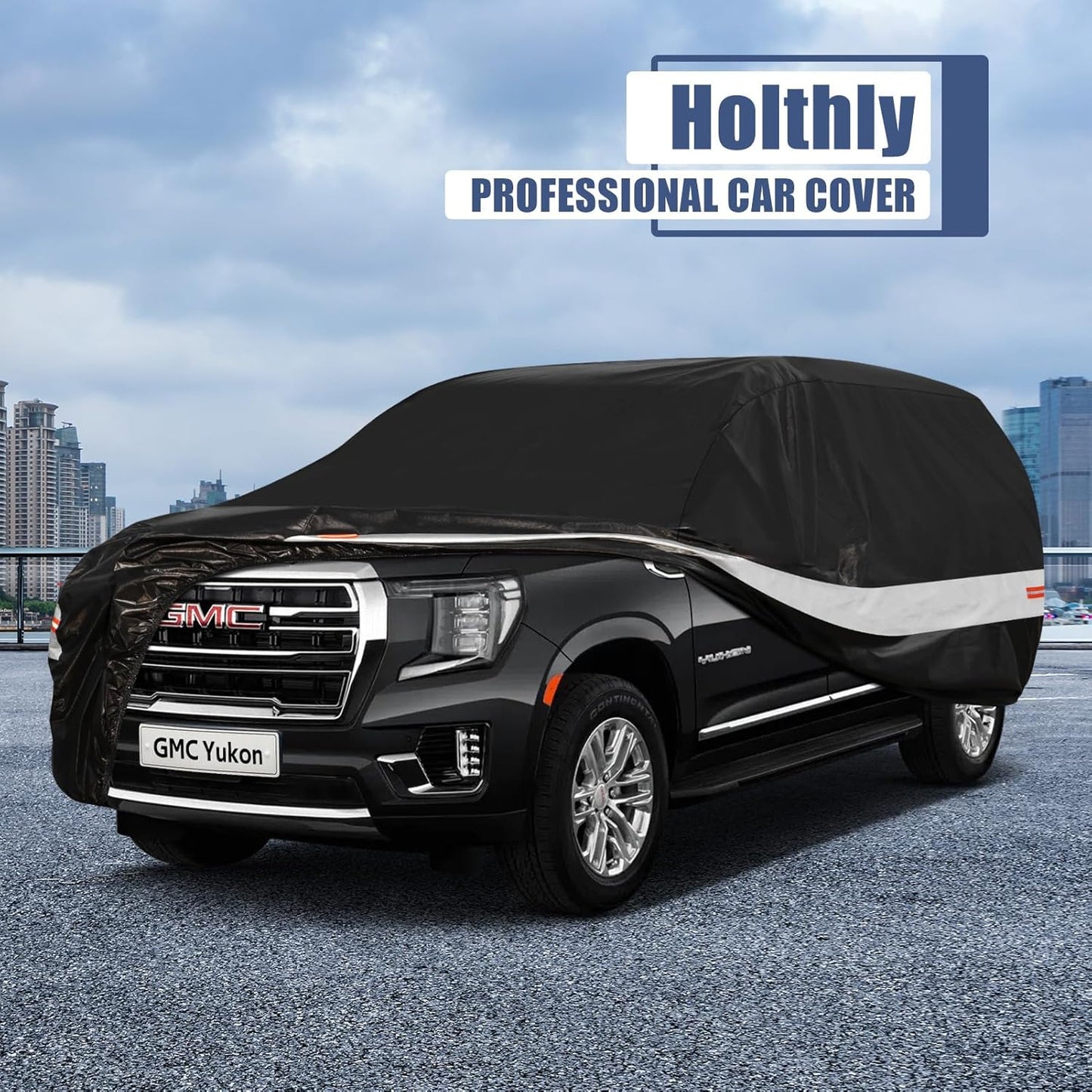 10 Layers SUV Car Cover Custom Fit for GMC Yukon (2006-2024) Waterproof All Weather for Automobiles, Outdoor Full Cover Sun UV Rain Protection with Zipper Cotton.Black
