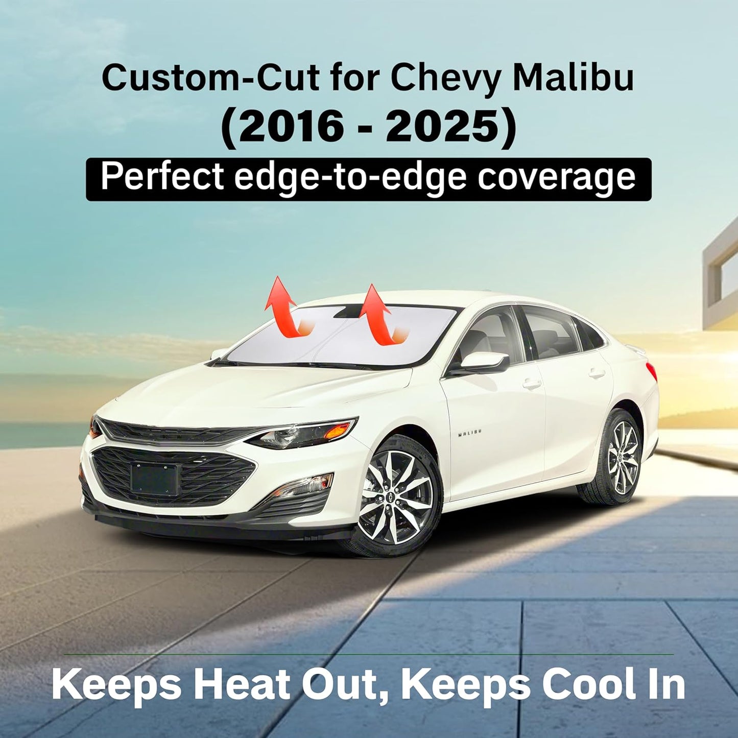 Econour Windshield Sun Shade for Chevrolet Chevy Malibu Accessories 2016-2024 2025 Sunshade Sun Visor Protector Foldable Blocks UV Rays Keep Your Car Cooler