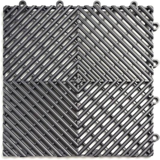Big Floors RaceDeck Free-Flow Interlocking Garage Flooring Tiles, Non-Slip, Self-Draining, Heavy-Duty, High-Impact Copolymer, Easy Install (Graphite, 48 Pack of 12 x 12" Tiles)