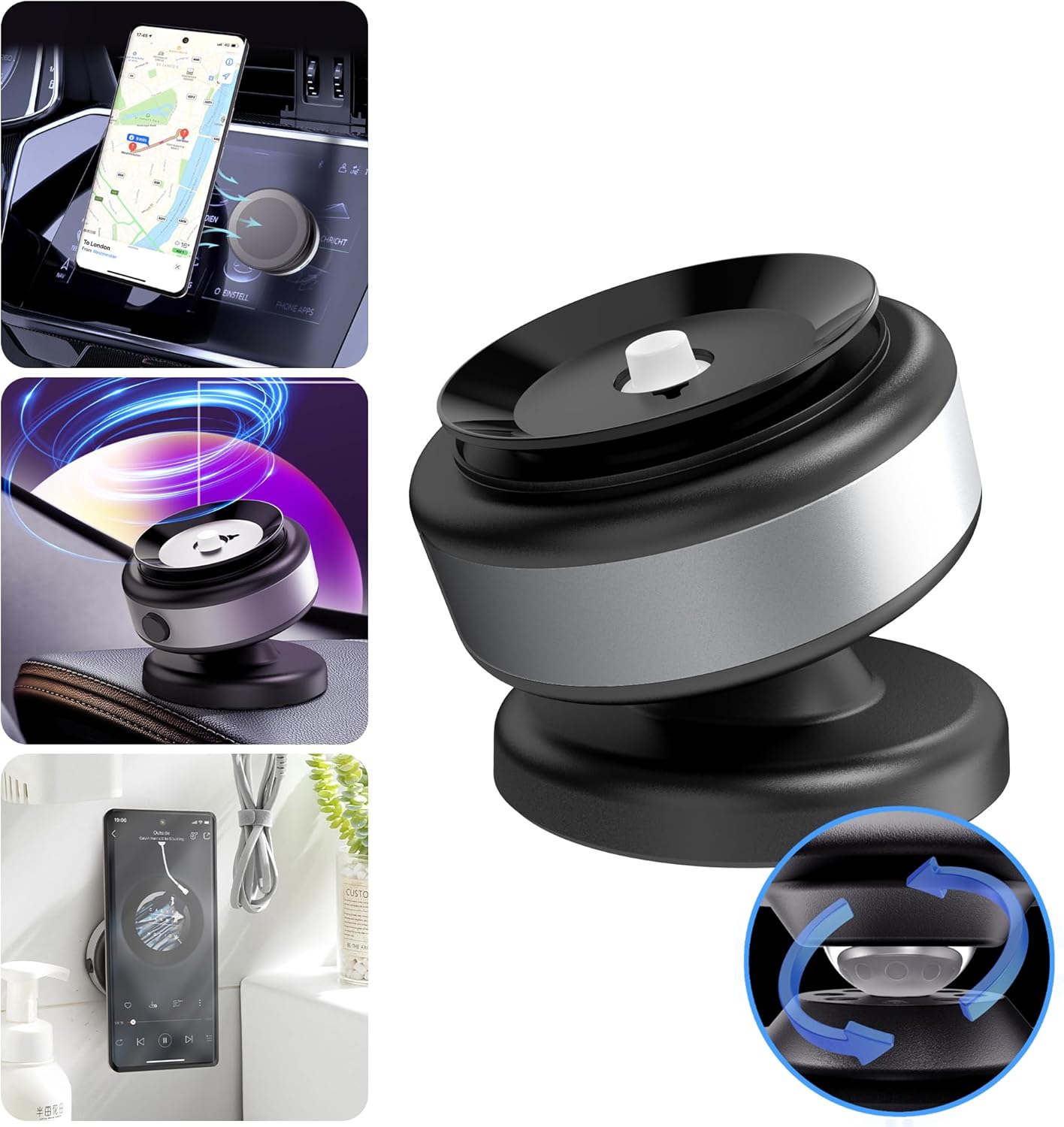 Fostex Vacuum Magnetic Phone Holder Magnet,360 Adjustable Rotatable Magnetic Mount,Electric Vacuum Magnetic Phone Holder,Hands-Free Phone Holders for Your Car iPhone 16/15/14/13/12