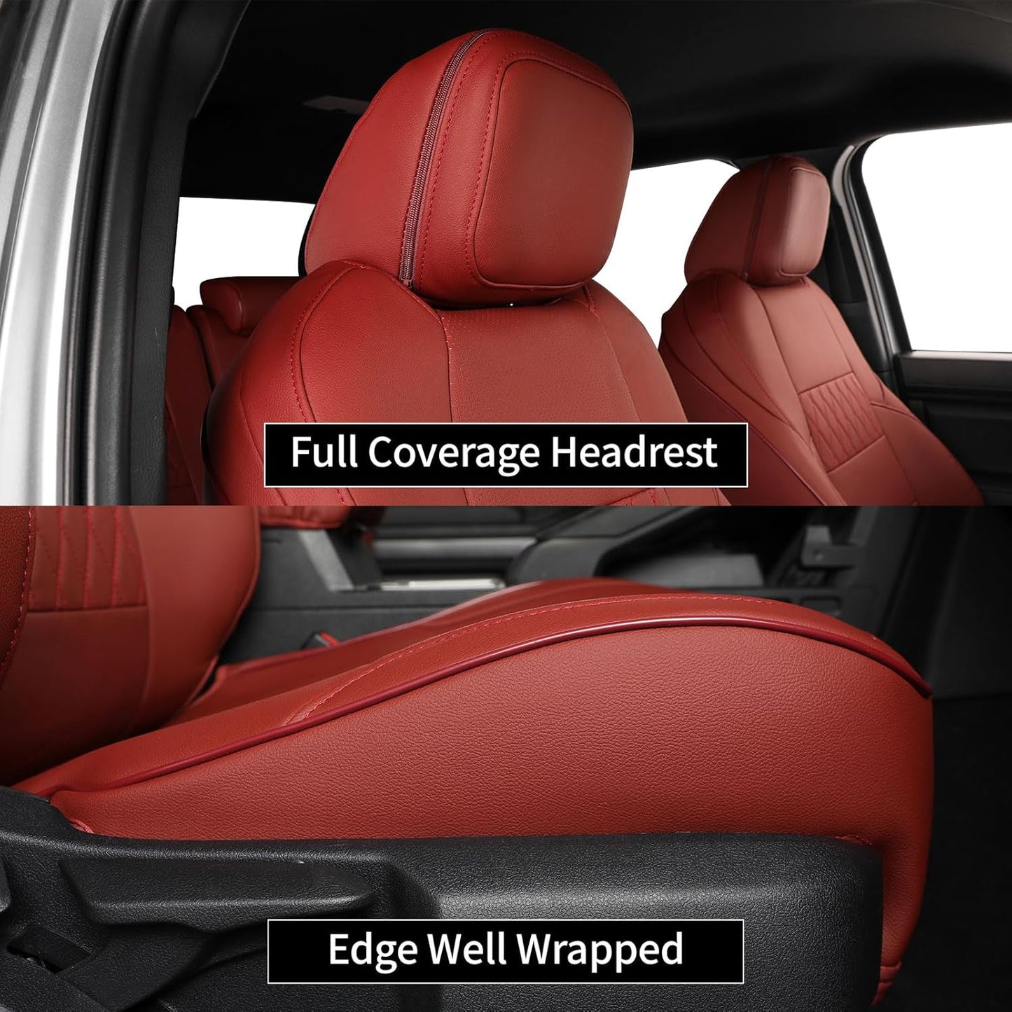 EKR Custom Fit Tacoma Car Seat Covers for Select Toyota Tacoma (Petrol) 2024 2025 Double cab SR,SR5,TRD Sport,TRD Off-Road,Limited - Full Set,Leather(Burgundy)