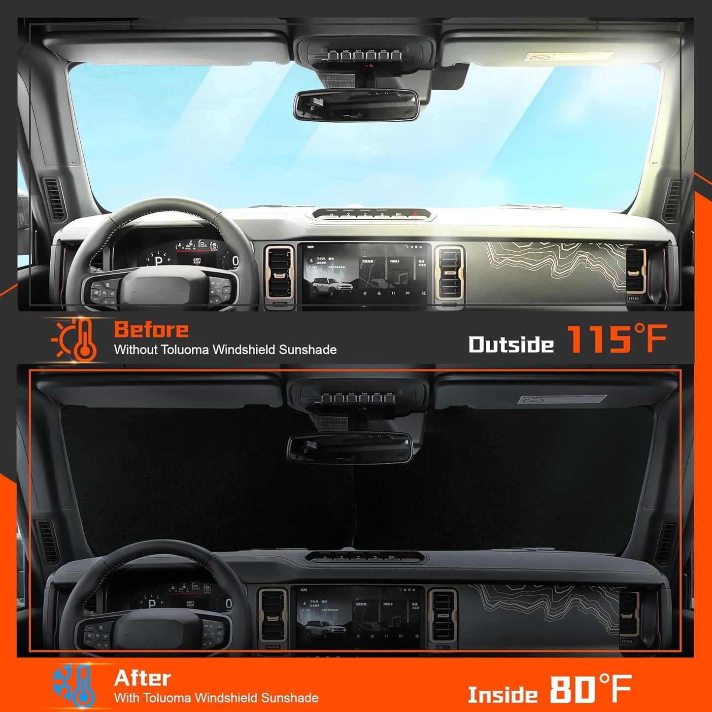 Custom Fit Windshield Sun Shade for Kia Sorento 2016-2020 - Full Coverage, 210T Reflective Fabric, Double-Layer Design - Blocks 99% UV Rays, Keeps Car Cool, Easy to Install and Store