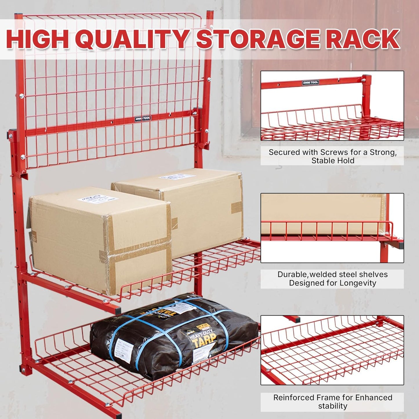 LAUCO Wall Mounted Storage Rack, 3-Level Metal Wall Shelving with Shelf Organizer/Garage Shelving Wall Mounted Heavy Duty [39116]